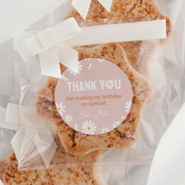 Sticker d'anniversaire Boho Pink Daisy Étiquettes (Créateur téléchargé)