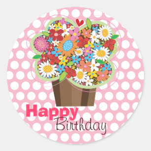 Sticker d'anniversaire de cupcake Fleurs de printe