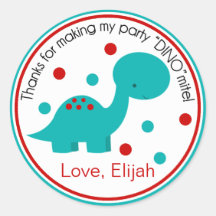 Sticker d'anniversaire de Dinosaure mignon (turquo