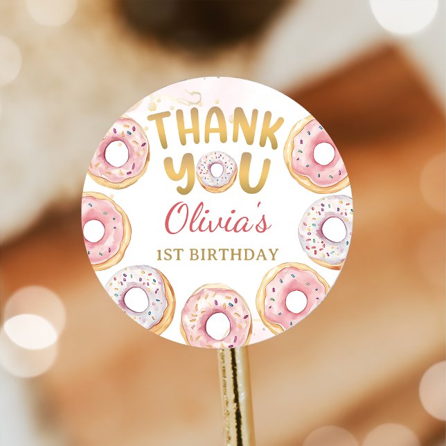 Sticker d'anniversaire de Donut rose or (Créateur téléchargé)