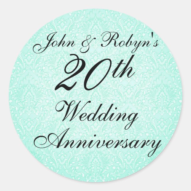 Sticker d'anniversaire de Mariage damassé bleu et  (Devant)
