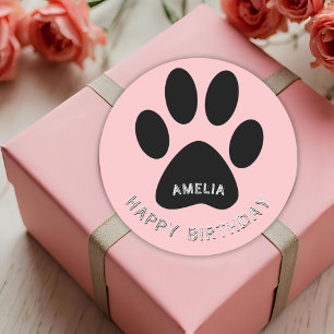 Sticker d'anniversaire Empreinte de patte rose heu