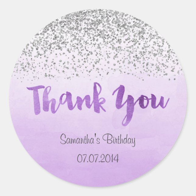 Sticker d'anniversaire en argent et violet (Devant)