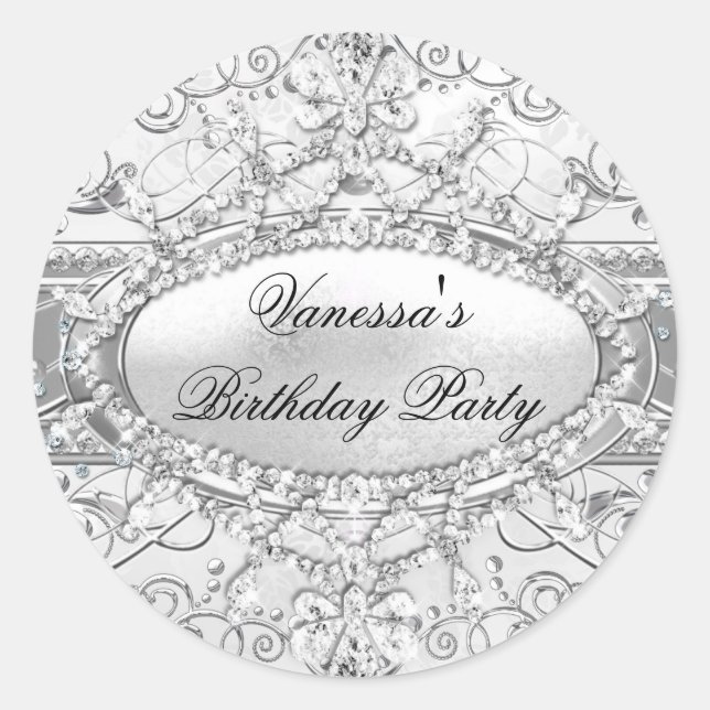 Sticker d'anniversaire en diamant d'argent et Dama (Devant)