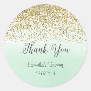 Sticker d'anniversaire Gold et Mint Watercolor