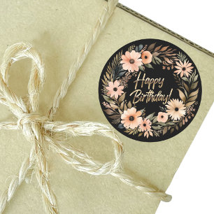 Sticker d'anniversaire heureux avec des fleurs d'a