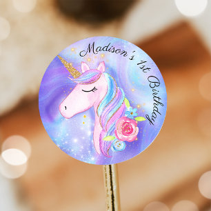 Sticker d'anniversaire Magique violet Unicorne
