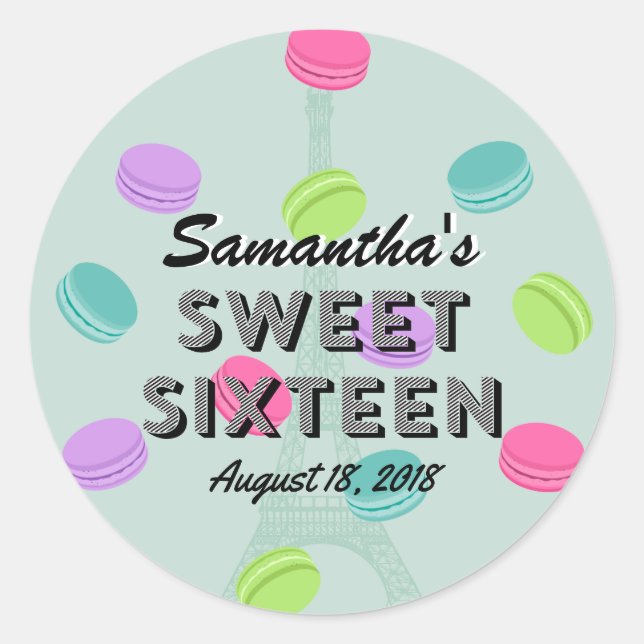Sticker d'anniversaire sweet sixteen Paris et Maca (Devant)
