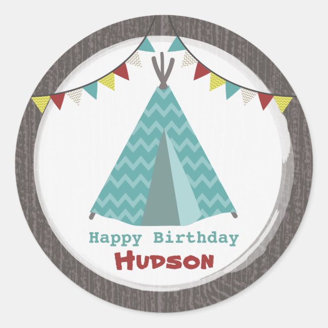 Sticker d'anniversaire Turquoise Tipi (Devant)