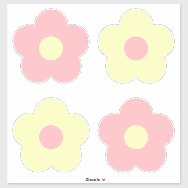 Sticker Danois Pastel 4 Jaune Rose Jolie Fleurs Rétro (Feuille)
