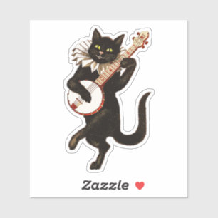 Sticker Danser et jouer au banjo des chats Vintages