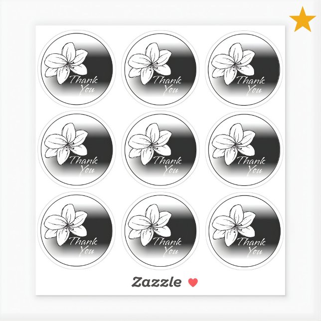 Sticker Dark Modern Minimal Gray Flower Drawing Thank You (Créateur téléchargé)