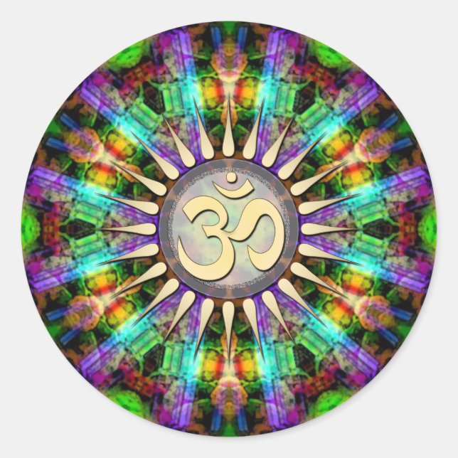 Sticker d'art spirituel de Gem Mandala Golden Aum (Devant)