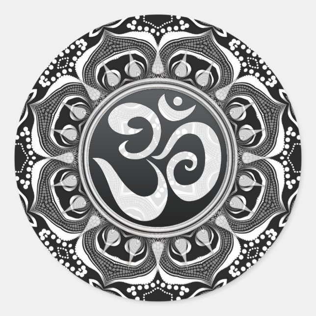 Sticker d'art spirituel Lotus Tribal Black+White O (Devant)
