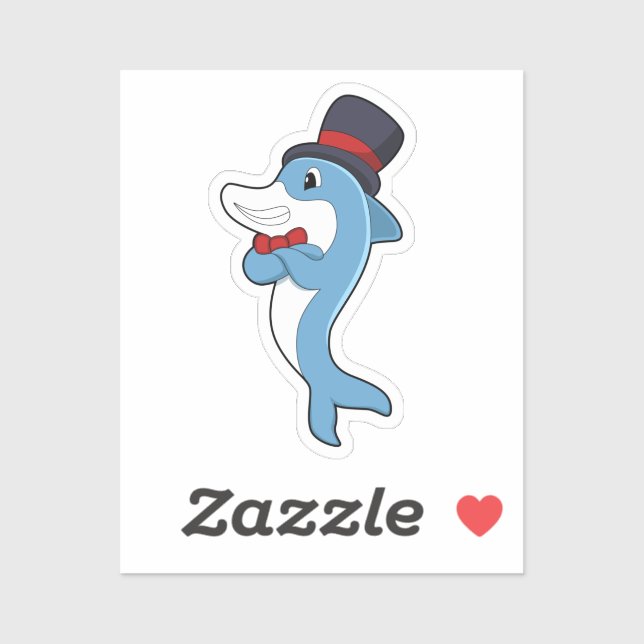 Sticker Dauphin en gentleman avec chapeau (Feuille)