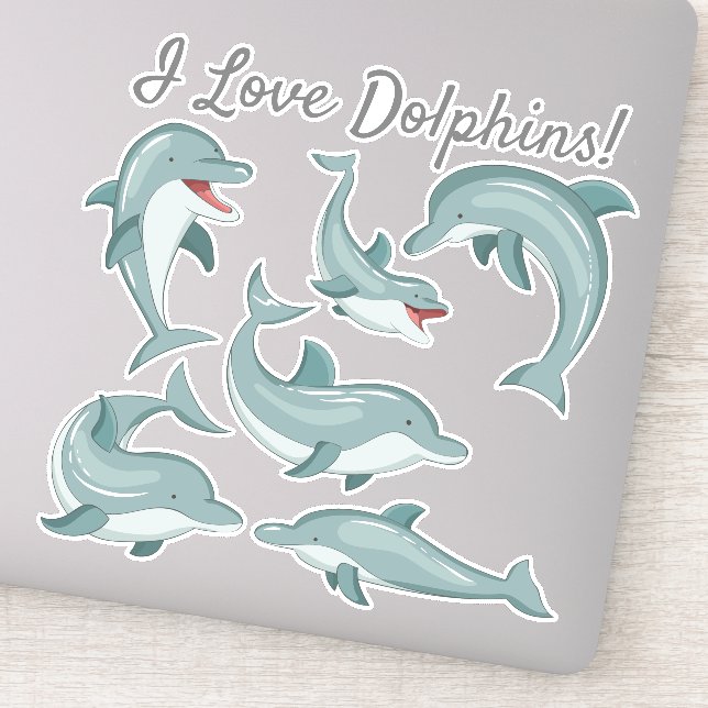 Sticker Dauphins sympa J'aime Dauphins Océan Vie (Détail)