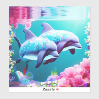 Sticker Dauphins Whimsical et floral sous-marin