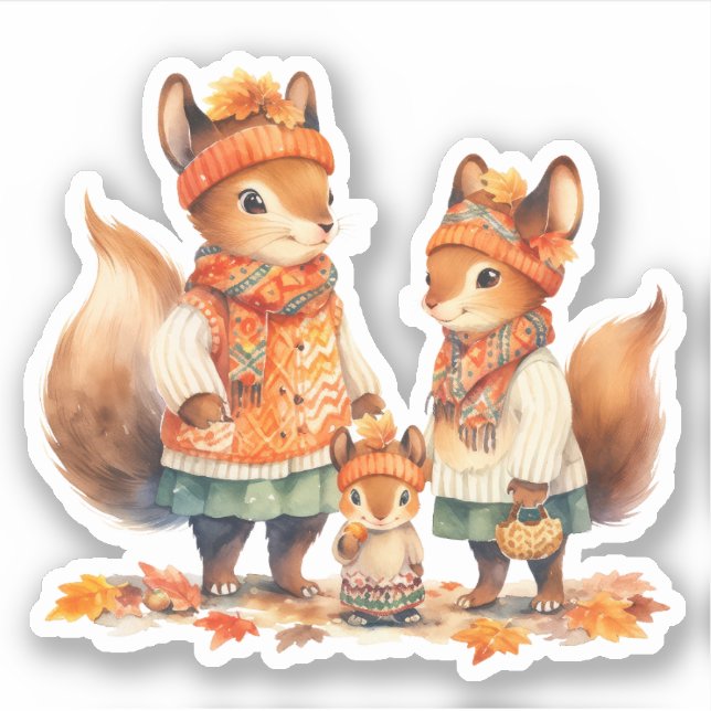 Sticker d'automne de la famille des écureuils (Devant)