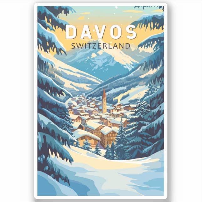 Sticker Davos Suisse Travel Art Vintage (Devant)