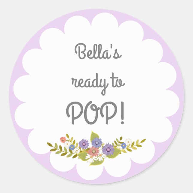 Sticker de Baby shower Lavender White Ready to POP (Devant)