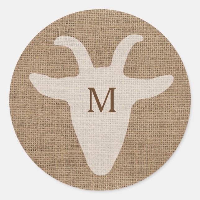 Sticker de Burlap Monogramme de chèvre rustique (Devant)