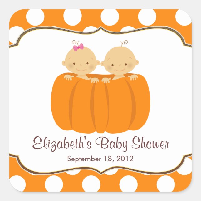 Sticker de Carré de Baby shower Citrouille de mign (Devant)