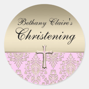 Sticker de Christening Pink & Gold Damask