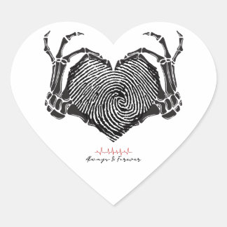 Sticker de coeur avec squelette main et empreintes