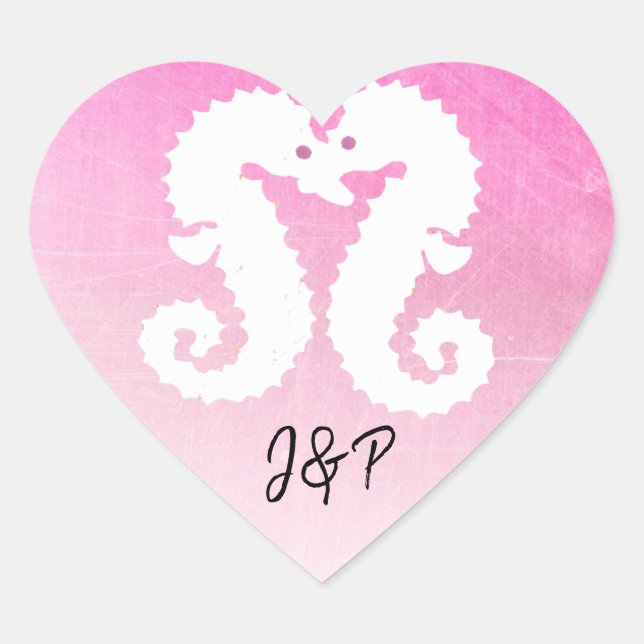Sticker de coeur rose et blanc pour hippocampes (Devant)