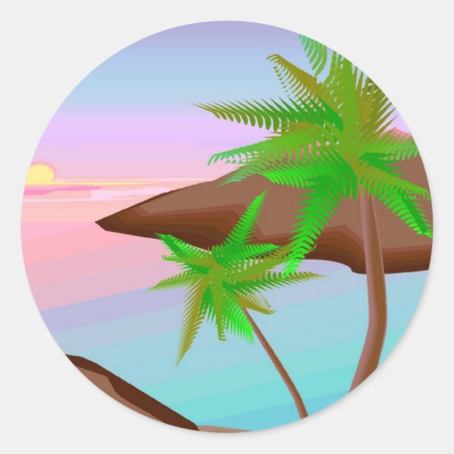 Sticker de coucher de soleil de l'île tropicale (Devant)