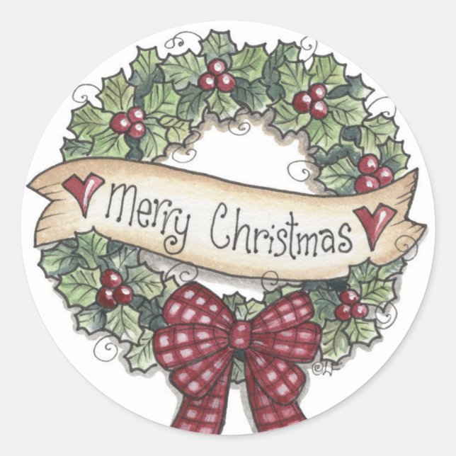 Sticker de couronne de Noël Joyeux (Devant)