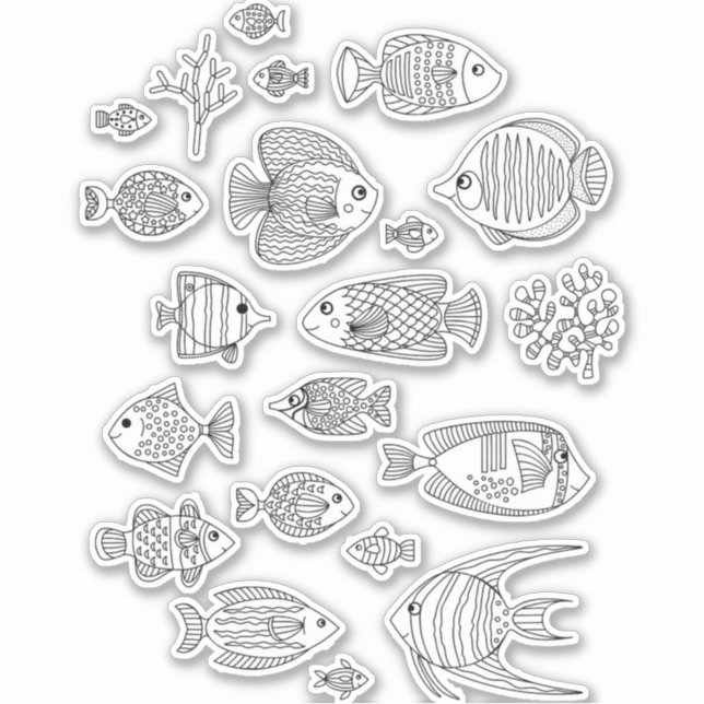 Sticker de dessin de ligne de poisson tropicale (Devant)