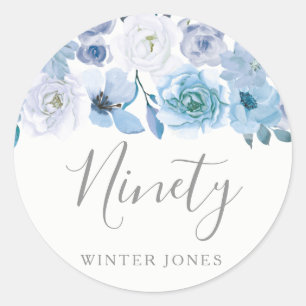 Sticker de fête 90e anniversaire de fleurs blanche