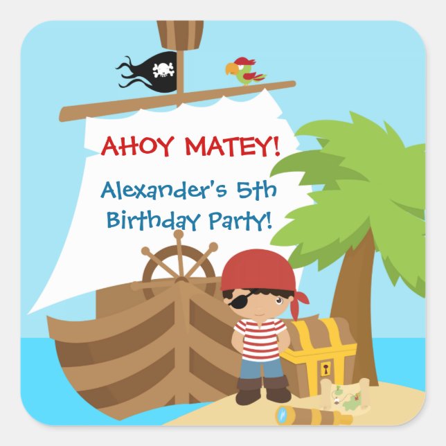 Sticker de fête d'anniversaire de bateau pirate (Devant)