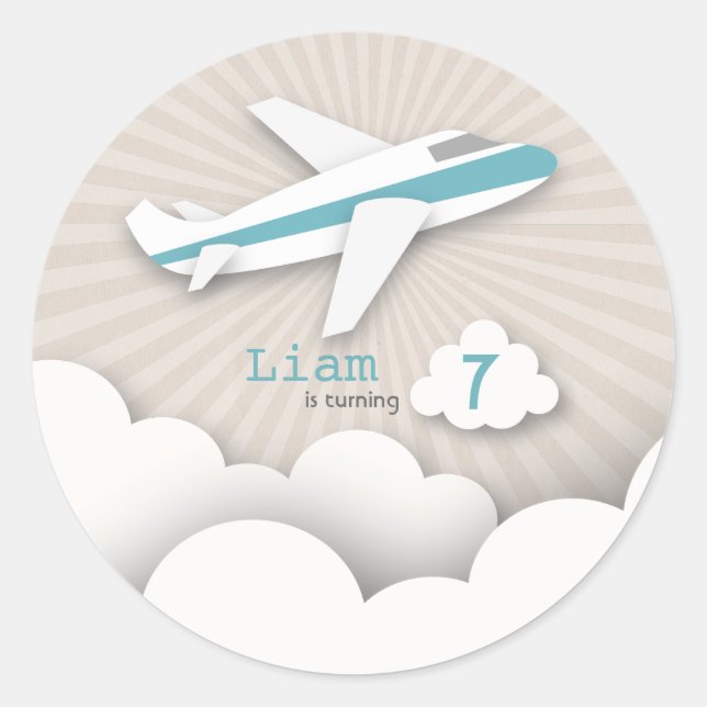 Sticker de fête d'anniversaire de l'avion bleu (Devant)