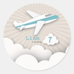 Sticker de fête d'anniversaire de l'avion bleu