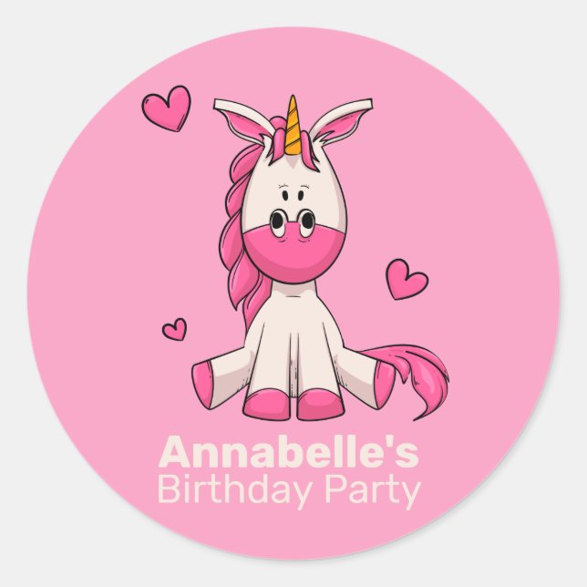 Sticker de fête d'anniversaire fille rose mignonne (Devant)