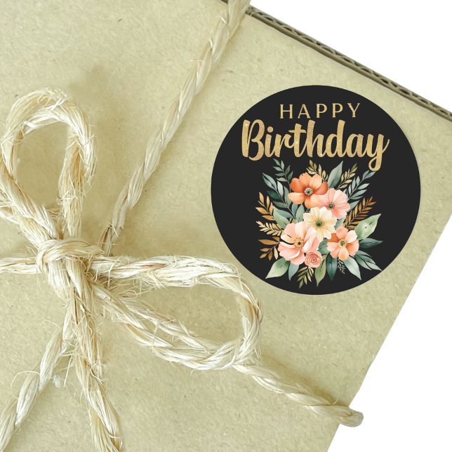Sticker de fleurs d'aquarelle d'anniversaire heure (Happy Birthday Watercolor Flowers Sticker Mockup 1)
