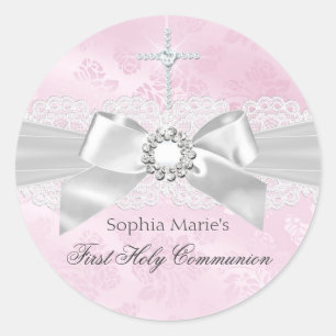 Sticker de la première communion sacrée en rose de