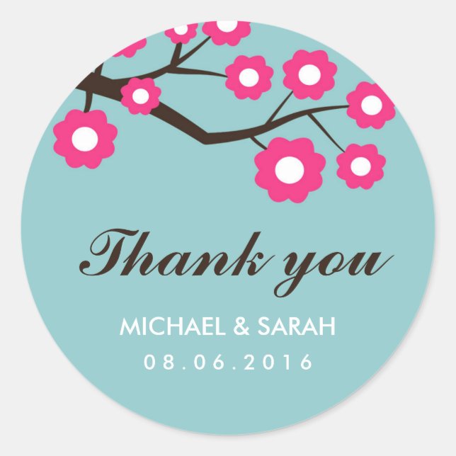 Sticker de mariage floral bleu et rose Favor (Devant)
