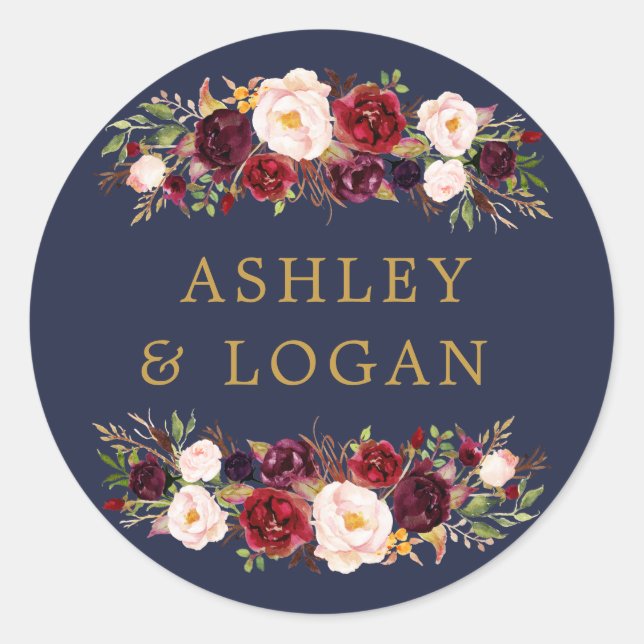 Sticker de mariage floral Marine Gold Marsala Favo (Devant)