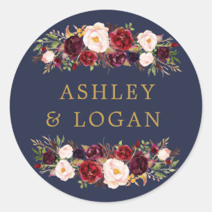 Sticker de mariage floral Marine Gold Marsala Favo
