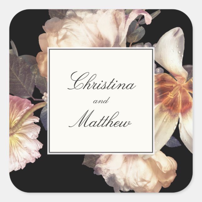 Sticker de mariage floral riche Moody avec des nom (Devant)