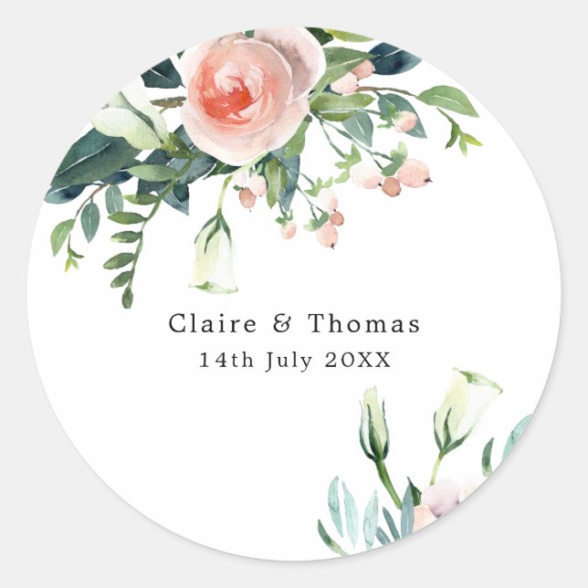 Sticker de mariage floral rose et blanc (Devant)