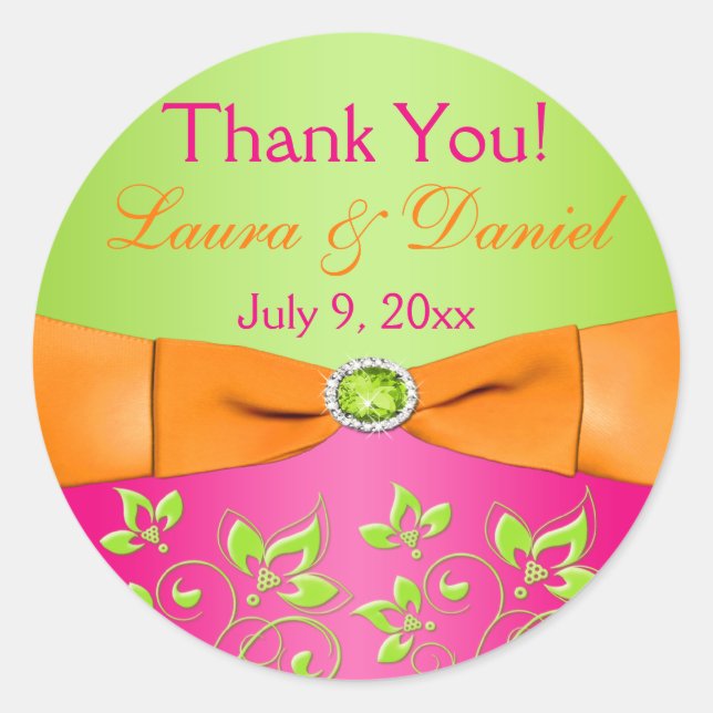 Sticker de mariage floral rose Orange Lime Faveur (Devant)