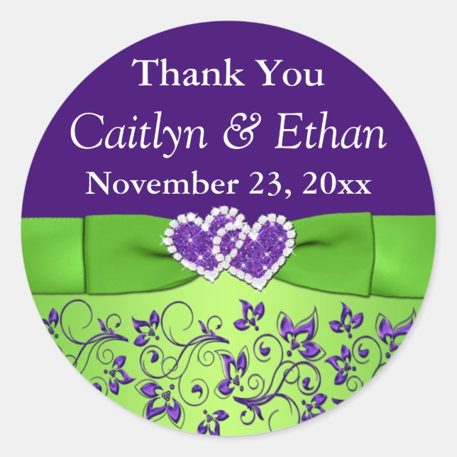 Sticker de mariage floral violet, vert (Devant)