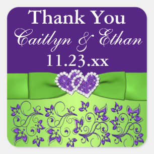 Sticker de mariage floral violet, vert