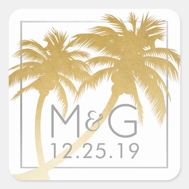 Sticker de mariage Gold Palm Tree Beach (Devant)