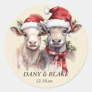 Sticker de mariage hivernal de Noël Vaches Père No