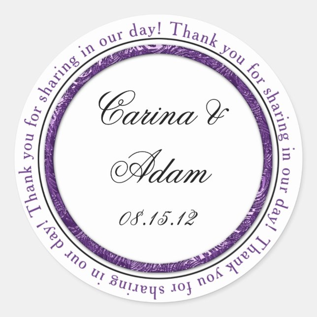 Sticker de mariage Merci noir violet Favor (Devant)